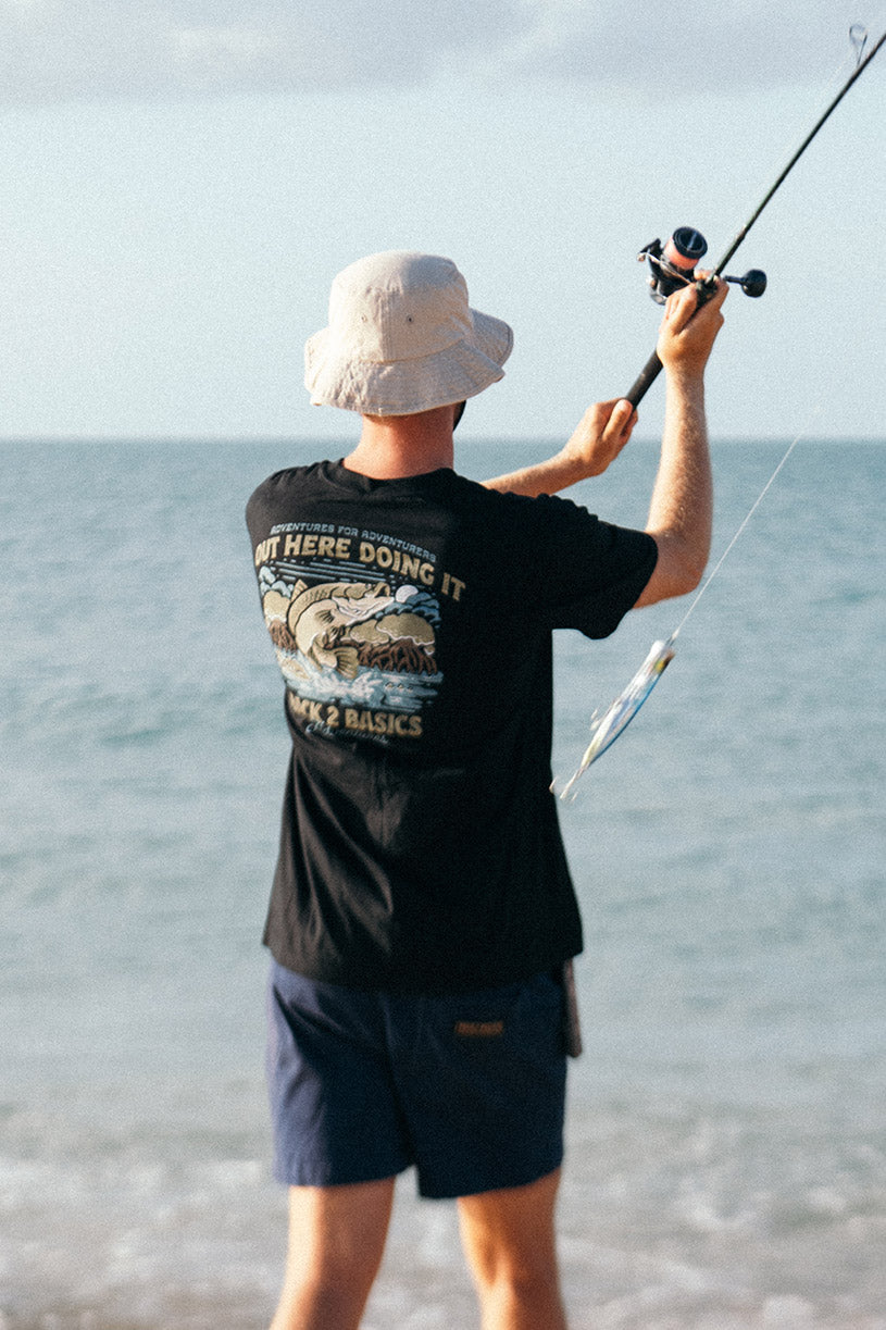 strick from back to basics going fishing in the grab life like a mud crab lined bucket hat