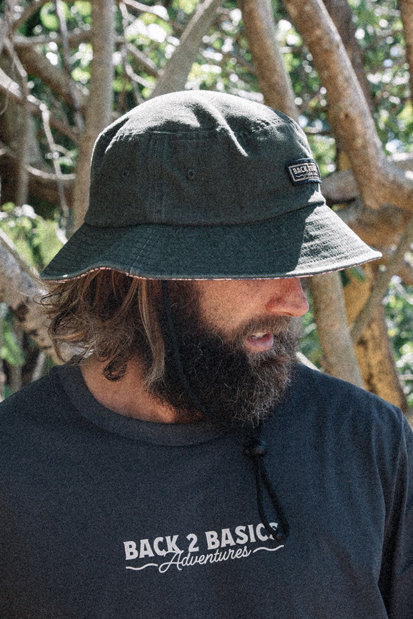 grab life bucket hat in forest green by back 2 basics adventures